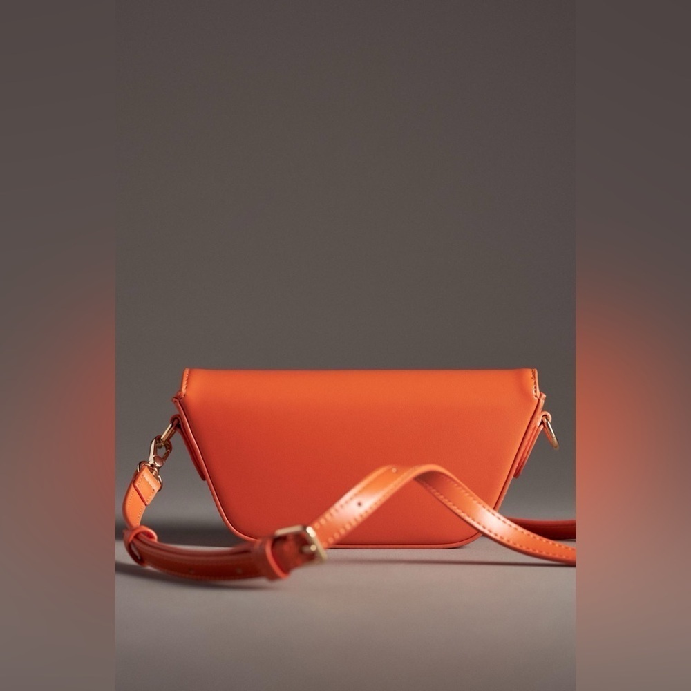 NWT new Anthropologie Delilah woven faux leather chain bag orange crossbody - Picture 5 of 17